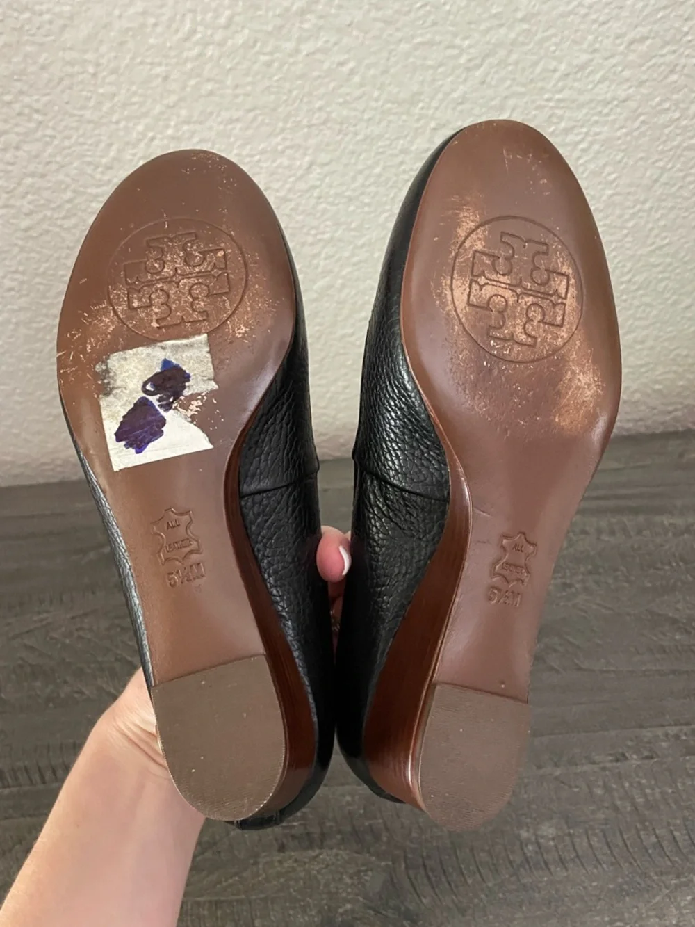 Tory Burch Black Leather Rounded Toe Wedge Pumps